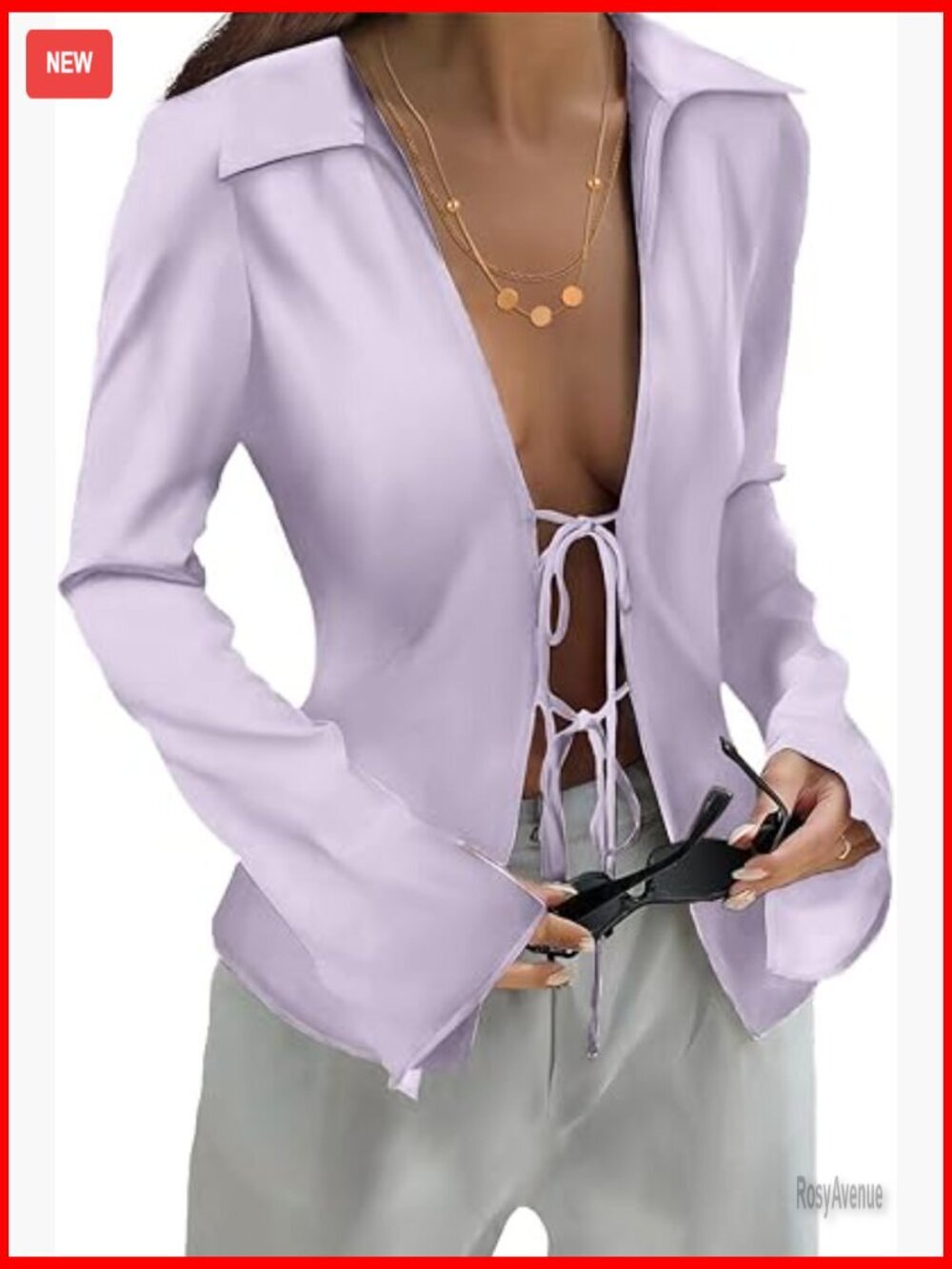 Tie Front Satin Silk Blouse Deep V Neck Long Sleeve Club Top Y2k Going Out Shirt